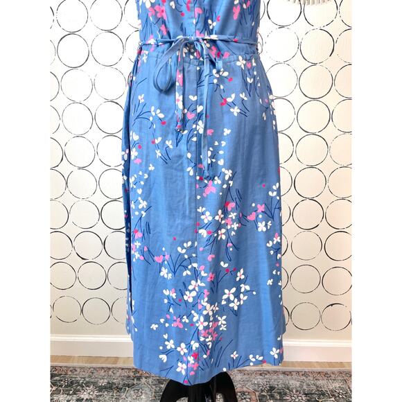 VTG Malia Honolulu Womens Midi Dress 10 Blue Floral Dainty Feminine Retro Cotton - Picture 13 of 16